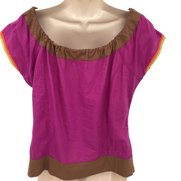 Parallel Womens Purple Boho Embroidered Short Sleeve Blouse Size 12 - Picture 2 of 7